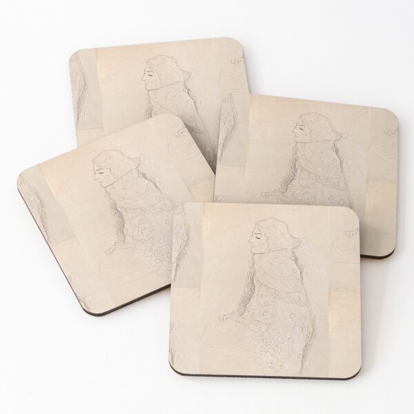 Item preview, Seated Lady With Ornamented Cape in Profile From the Left by Gustav Klimt: Vienna Secession Line Art designed and sold by artofuniverse.