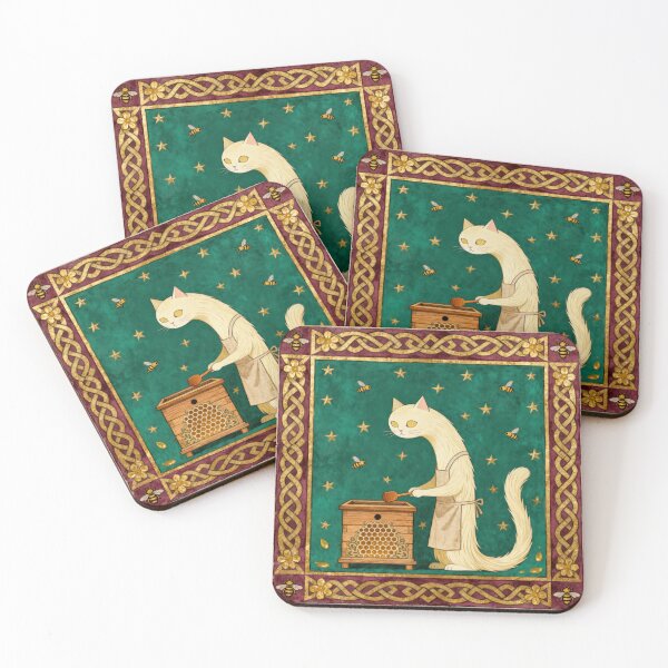 Item preview, Cream Cat Beekeeper Medieval Art designed and sold by PictorialWhimsy.