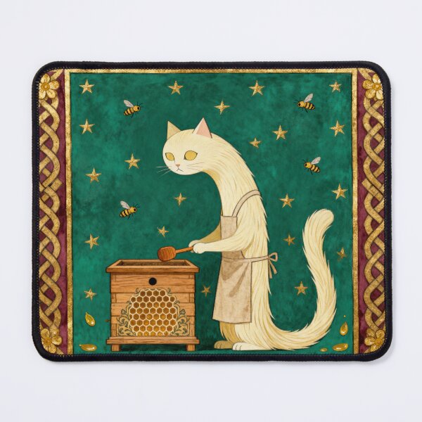 Item preview, Cream Cat Beekeeper Medieval Art designed and sold by PictorialWhimsy.