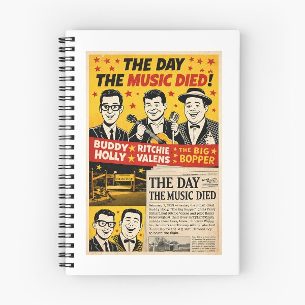 Item preview, The Day the Music Died 1959 Poster, Buddy Holly Ritchie Valens Big Bopper Tribute, Vintage 1950s Rock and Roll Newspaper Headline Wall Art designed and sold by TerScott.