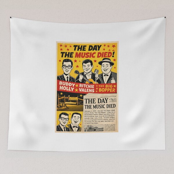 Item preview, The Day the Music Died 1959 Poster, Buddy Holly Ritchie Valens Big Bopper Tribute, Vintage 1950s Rock and Roll Newspaper Headline Wall Art designed and sold by TerScott.