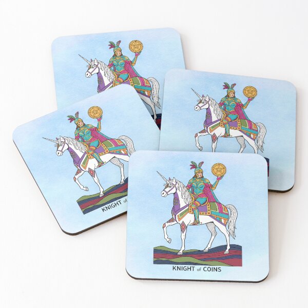 Item preview, Knight of Coins Tarot Card – Vibrant Unicorn Rider Illustration designed and sold by MysticOzzy.