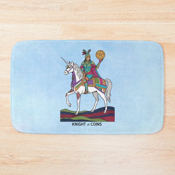 Item preview, Knight of Coins Tarot Card – Vibrant Unicorn Rider Illustration designed and sold by MysticOzzy.
