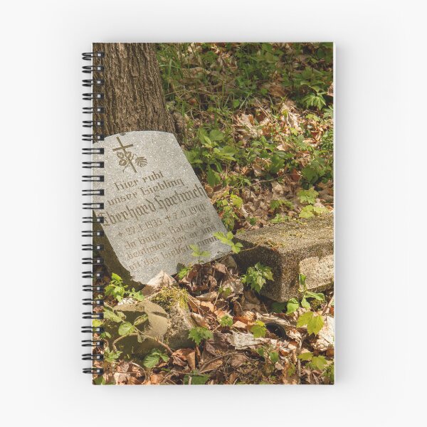 Item preview, Weathered gravestone in the woods – old cemetery & forgotten memory | Photographic art designed and sold by MarkusUrbex.
