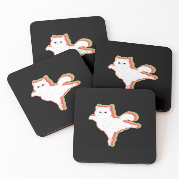 Item preview, Jumping White Cat Retro Rainbow Outline Cartoon Illustration designed and sold by JEFDodsonArt.