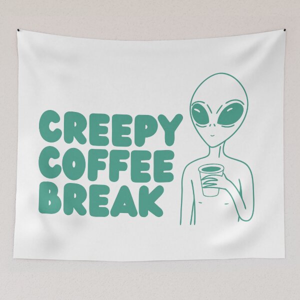 Item preview, Creepy Coffee Break - Funny Retro Alien Drinking Coffee designed and sold by Panda Creative Studio.