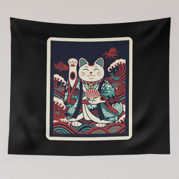 Item preview, Maneki Neko Lucky Cat Koi Fish Wave Japanese Traditional  designed and sold by JordynLadukeg65.