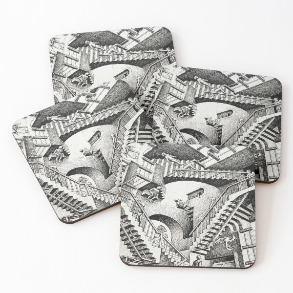 Item preview, Impossible Architecture Paradox - Escher Style Optical Illusion Black/White Stairs designed and sold by TheRichGallery.