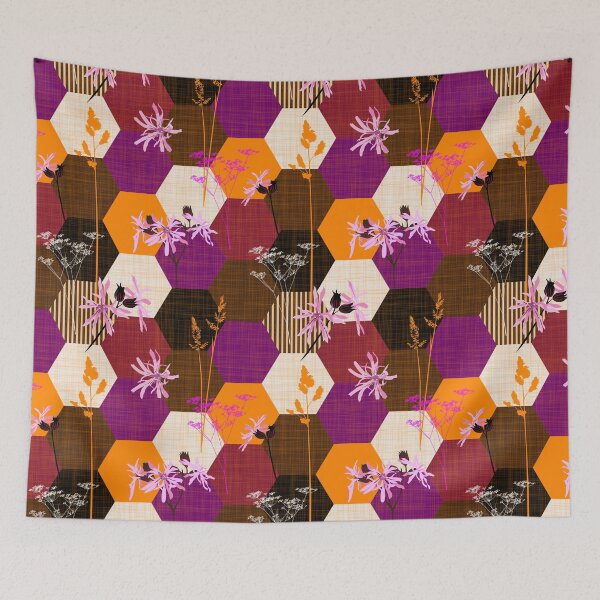 Item preview, ragged robin wildflower hexagons orange-purple designed and sold by kobyakov.