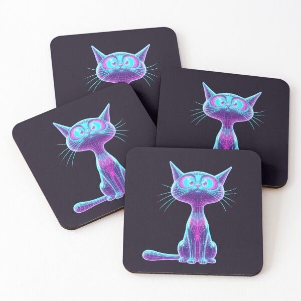 Item preview, Cybernetic Neon Cat Wireframe Hologram 80s Retro Gamer Aesthetic designed and sold by MarCinu Art.