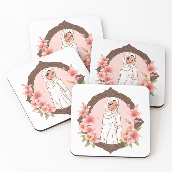 Item preview, Elegant woman in hijab surrounded by flowers in ornate frame designed and sold by Creative88Art.