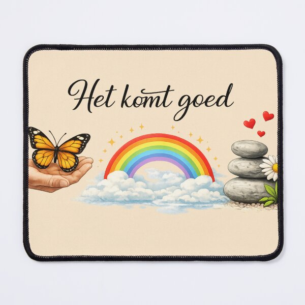 Item preview, Het komt goed – rustgevende AI illustratie met regenboog, vlinder en stenen designed and sold by Cleora Art .