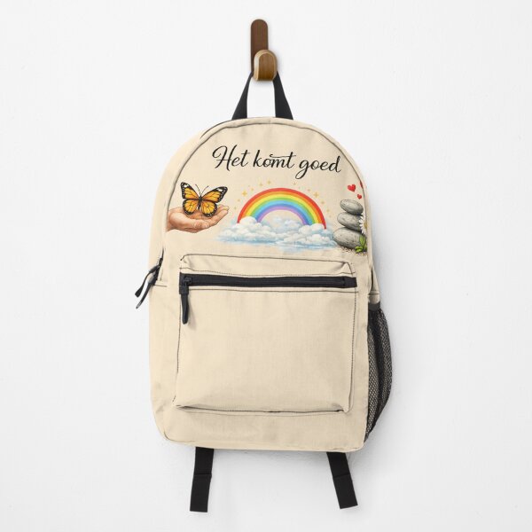 Item preview, Het komt goed – rustgevende AI illustratie met regenboog, vlinder en stenen designed and sold by Cleora Visuals.