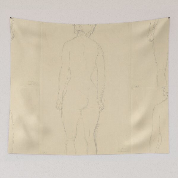 Item preview, Copy of Standing Girl in Coat Study for the Portrait Mäda Primavesi by Gustav Klimt: Minimalist Line Art Poster designed and sold by artofuniverse.