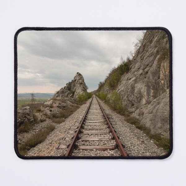 Item preview, Drunken Railway – Straight tracks through a rocky pass & valley views | Scenic Railroad Photography designed and sold by MarkusUrbex.