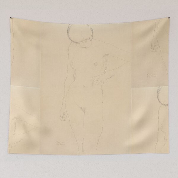 Item preview, Standing Nude With Bent Arm Study for the Virgin by Gustav Klimt: Minimalist Line Art designed and sold by artofuniverse.