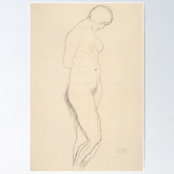 Item preview, Standing Nude With Face Bent Forward by Gustav Klimt: Minimalist Figure Study designed and sold by artofuniverse.