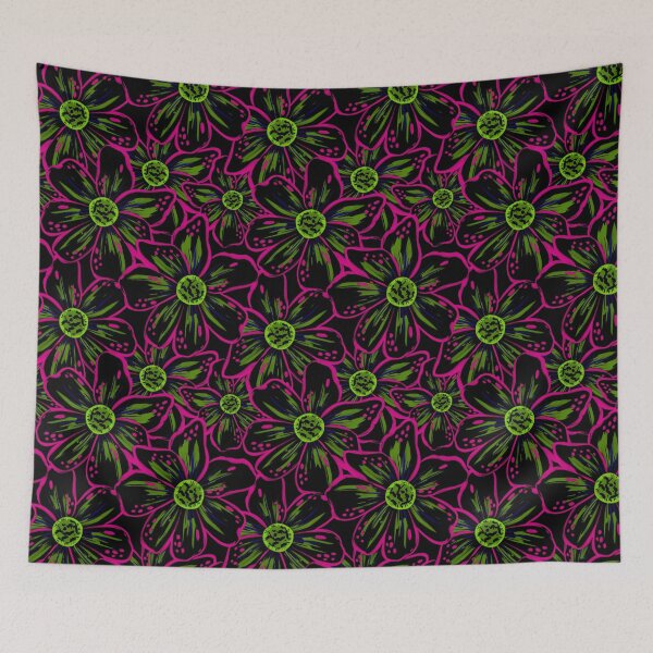 Item preview, Maximalist Bold Expressive Florals Tropical Neon Lime Green Pink designed and sold by thecolorbirdie.