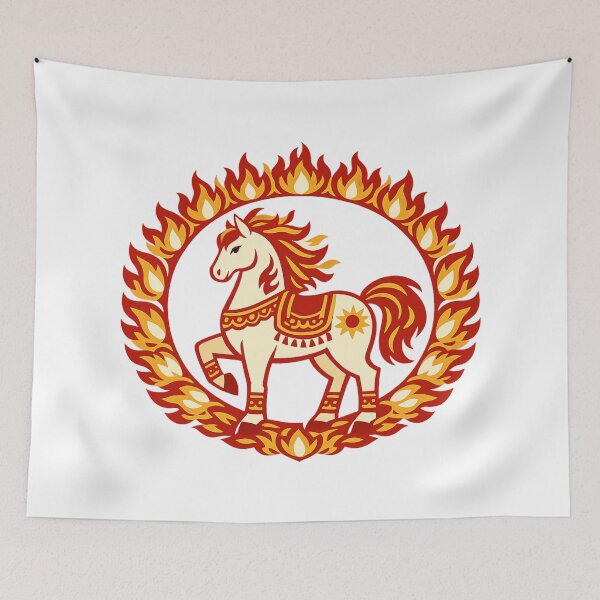 Item preview, Red Fire Horse in Flames – Lunar New Year Zodiac Illustration designed and sold by Vendeloc.