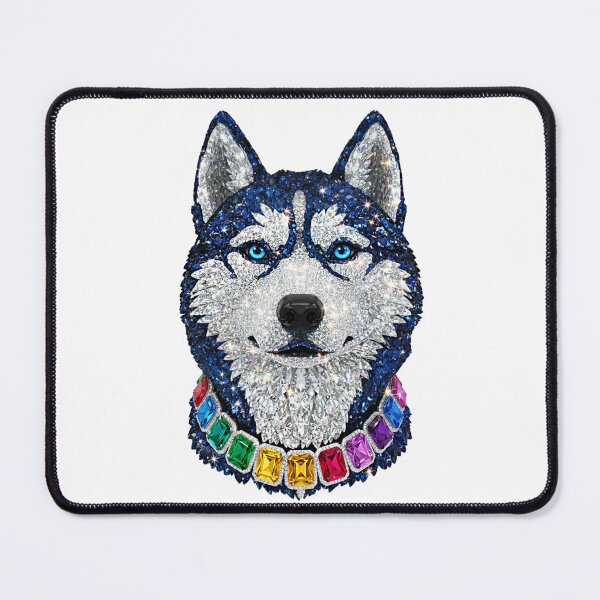 Item preview, Jeweled Siberian Husky Portrait – Sapphire & Diamond Canine Art designed and sold by DigitalGemArt.