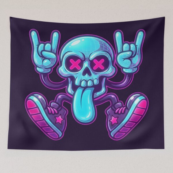 Item preview, Neon Cyan Skull Rock Hand Sign 90s Skater Graffiti Aesthetic designed and sold by MarCinu Art.
