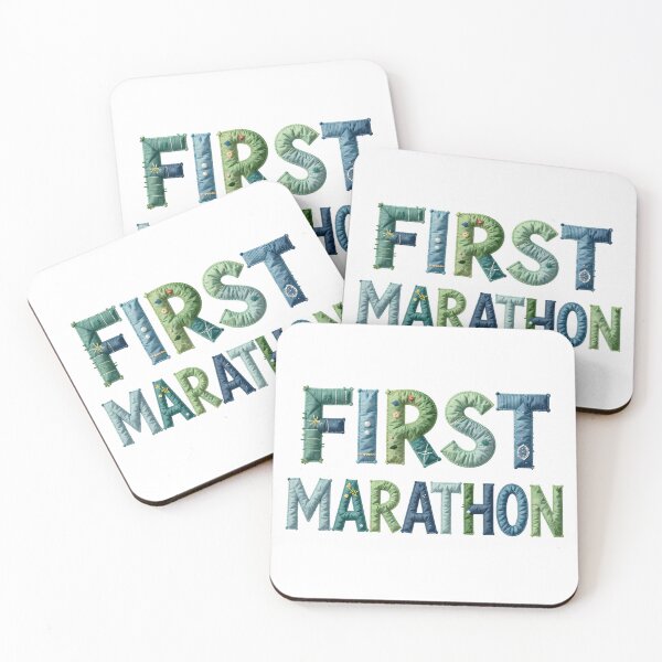 Item preview, FIRST MARATHON - IN BLUE & GREEN FAUX LETTERING designed and sold by AlexOBrienArt.