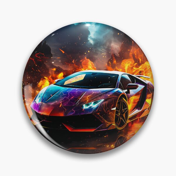 Item preview, Cosmic Galaxy Wrapped Supercar Bursting Flames Amid Lightning Clouds designed and sold by RevUpDesign.