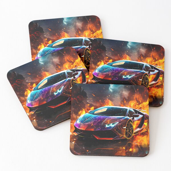 Item preview, Cosmic Galaxy Wrapped Supercar Bursting Flames Amid Lightning Clouds designed and sold by RevUpDesign.