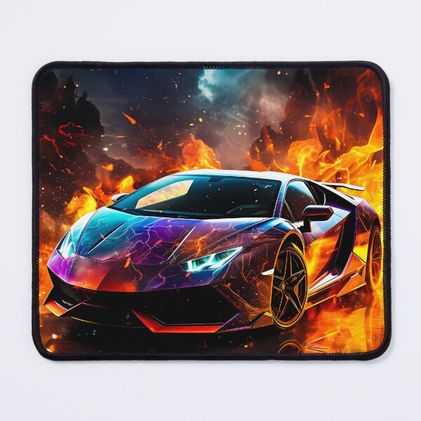 Item preview, Cosmic Galaxy Wrapped Supercar Bursting Flames Amid Lightning Clouds designed and sold by RevUpDesign.