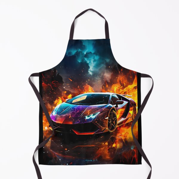 Item preview, Cosmic Galaxy Wrapped Supercar Bursting Flames Amid Lightning Clouds designed and sold by RevUpDesign.
