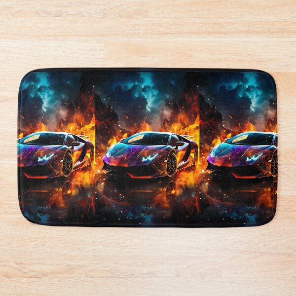 Item preview, Cosmic Galaxy Wrapped Supercar Bursting Flames Amid Lightning Clouds designed and sold by RevUpDesign.