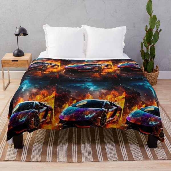 Item preview, Cosmic Galaxy Wrapped Supercar Bursting Flames Amid Lightning Clouds designed and sold by RevUpDesign.