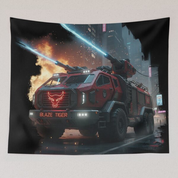 Item preview, Cyberpunk Battle Truck - Blaze Tiger Combat Rig - Neon Sci-Fi Art designed and sold by BounoWorld.