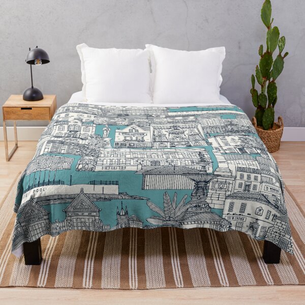 Item preview, Penzance toile indigo turquoise designed and sold by scrummy.