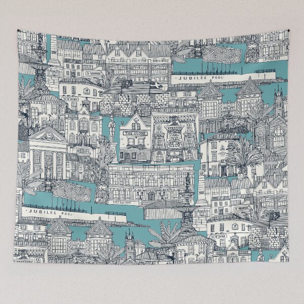 Item preview, Penzance toile indigo turquoise designed and sold by scrummy.