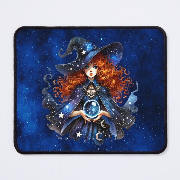 Item preview, The Red Witch – Cosmic Crystal‑Gazing Sorceress Art designed and sold by MysticOzzy.
