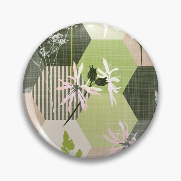 Item preview, ragged robin wildflower hexagons green-beige designed and sold by kobyakov.