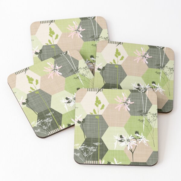 Item preview, ragged robin wildflower hexagons green-beige designed and sold by kobyakov.