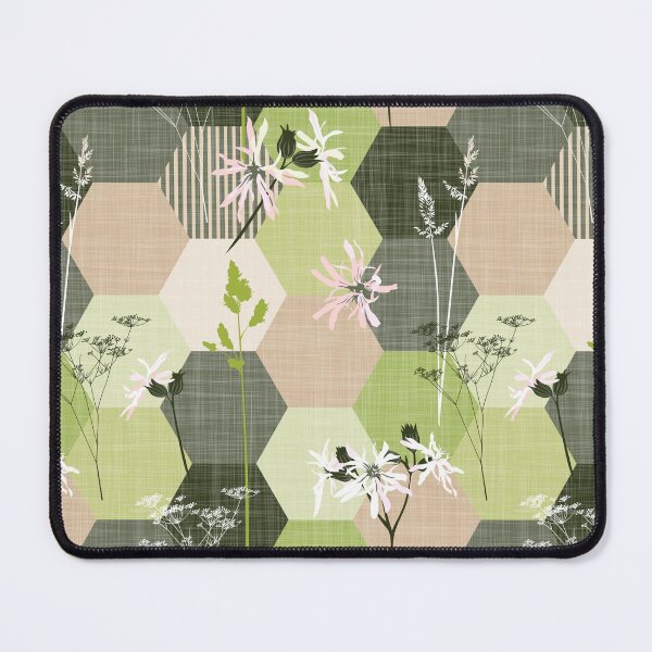 Item preview, ragged robin wildflower hexagons green-beige designed and sold by kobyakov.