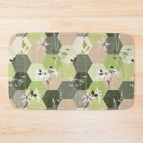 Item preview, ragged robin wildflower hexagons green-beige designed and sold by kobyakov.