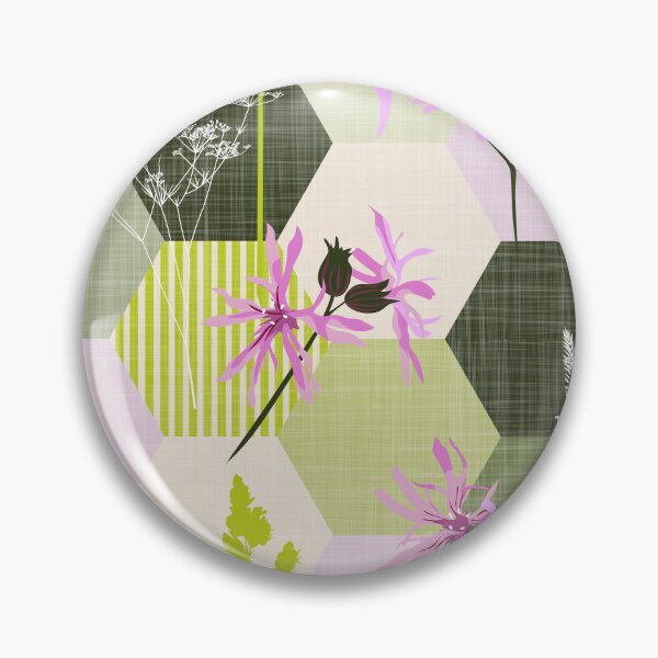 Item preview, ragged robin wildflower hexagons pink-green designed and sold by kobyakov.