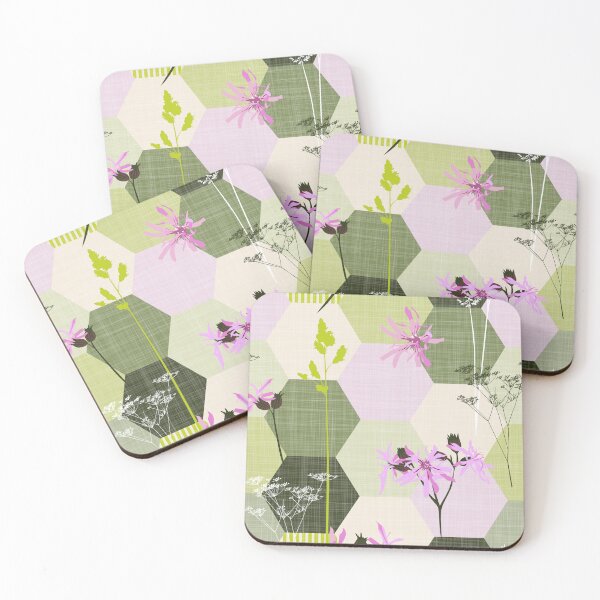 Item preview, ragged robin wildflower hexagons pink-green designed and sold by kobyakov.
