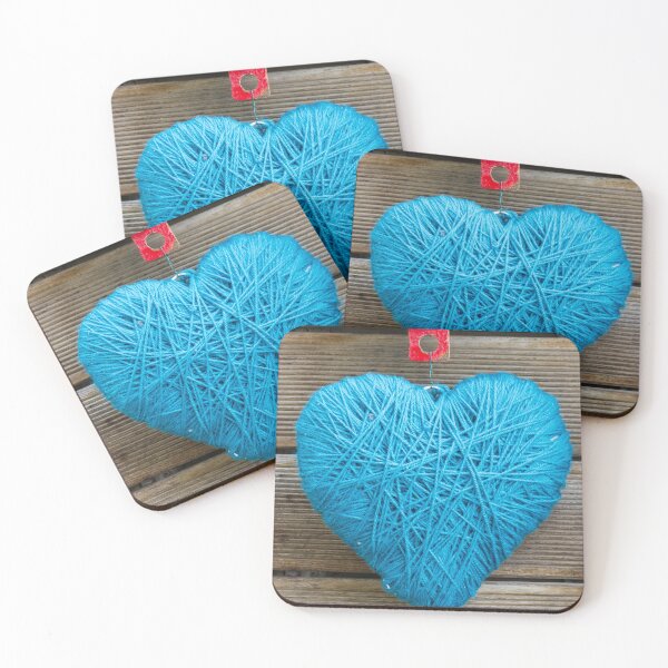 Item preview, Blue Yarn Heart Handmade Ornament Hanging From Wooden Planks With Red Hook designed and sold by Nmallia.