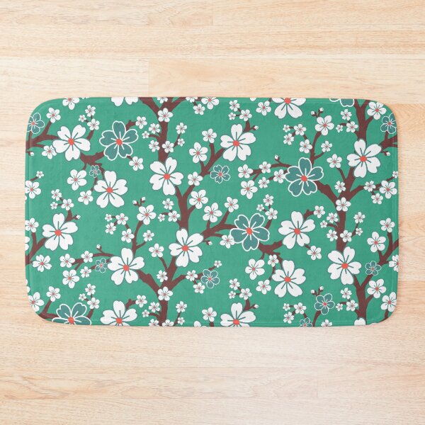 Item preview, Sakura Japanese cherry blossoms in teal designed and sold by Jennifer Ladd.
