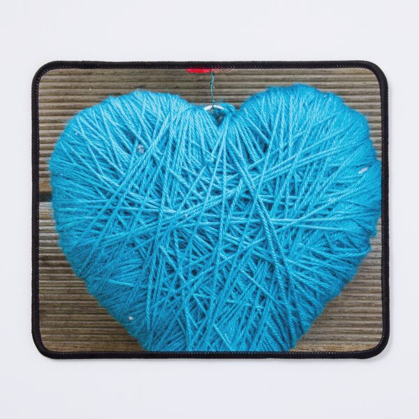 Item preview, Blue Yarn Heart Handmade Ornament Hanging From Wooden Planks With Red Hook designed and sold by Nmallia.