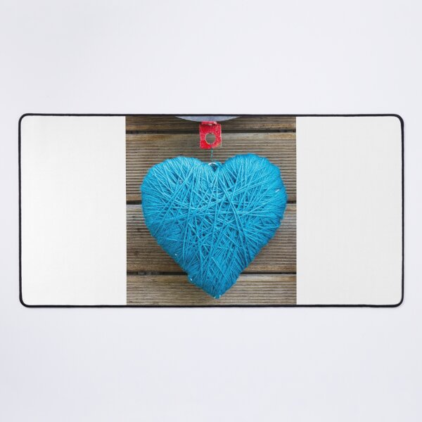 Item preview, Blue Yarn Heart Handmade Ornament Hanging From Wooden Planks With Red Hook designed and sold by Nmallia.