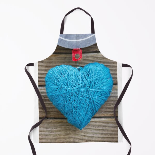 Item preview, Blue Yarn Heart Handmade Ornament Hanging From Wooden Planks With Red Hook designed and sold by Nmallia.