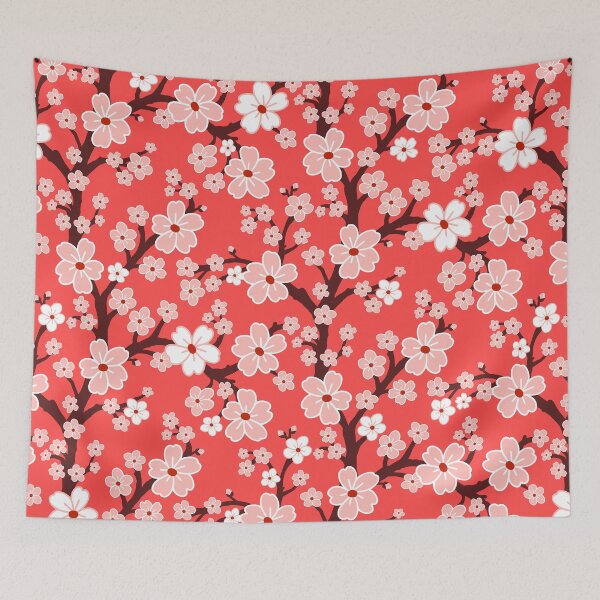 Item preview, Sakura Japanese cherry blossoms on red designed and sold by Jennifer Ladd.