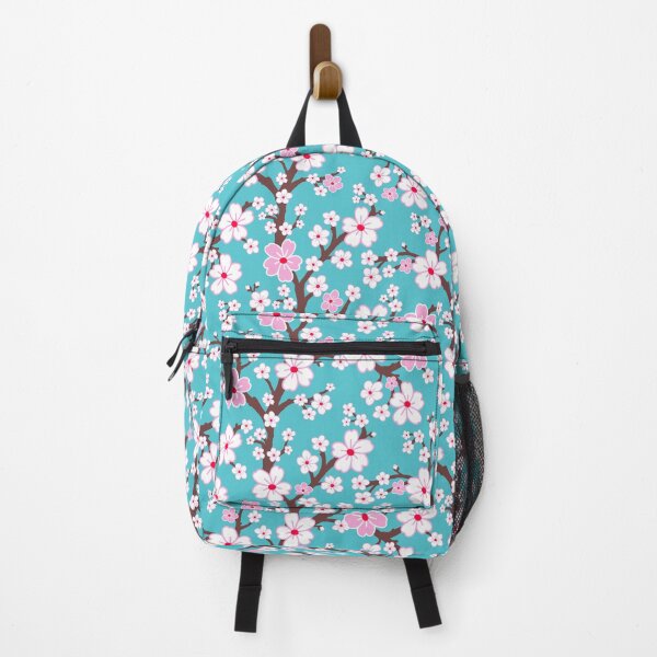 Item preview, Sakura Japanese cherry blossoms in pink and aqua designed and sold by Jennifer Ladd.