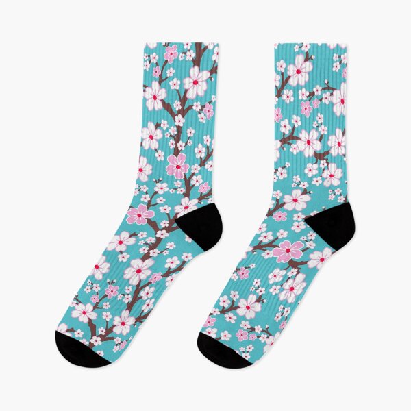 Item preview, Sakura Japanese cherry blossoms in pink and aqua designed and sold by Jennifer Ladd.